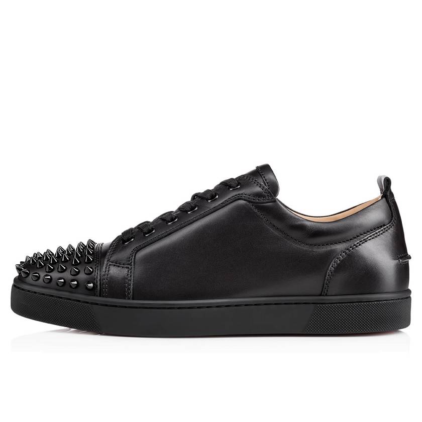 Men's Christian Louboutin Louis Junior Spikes Calf Low Top Sneakers - Black [8645-209]